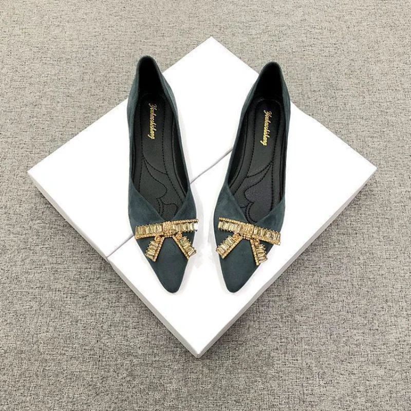2025 Pointed Flat Shoes Women's Single Shoes Spring and Autumn 2023 New Versatile Soft new Suede Shallow Mouth Plus Size Women's Shoes