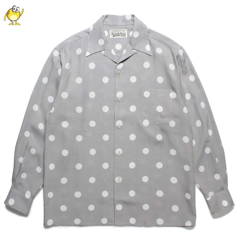 Black Grey WACKO MARIA Long Sleeve Lapel Shirt 2023 Spring Summer Casual Hawaii Streetwear Men Woman Top