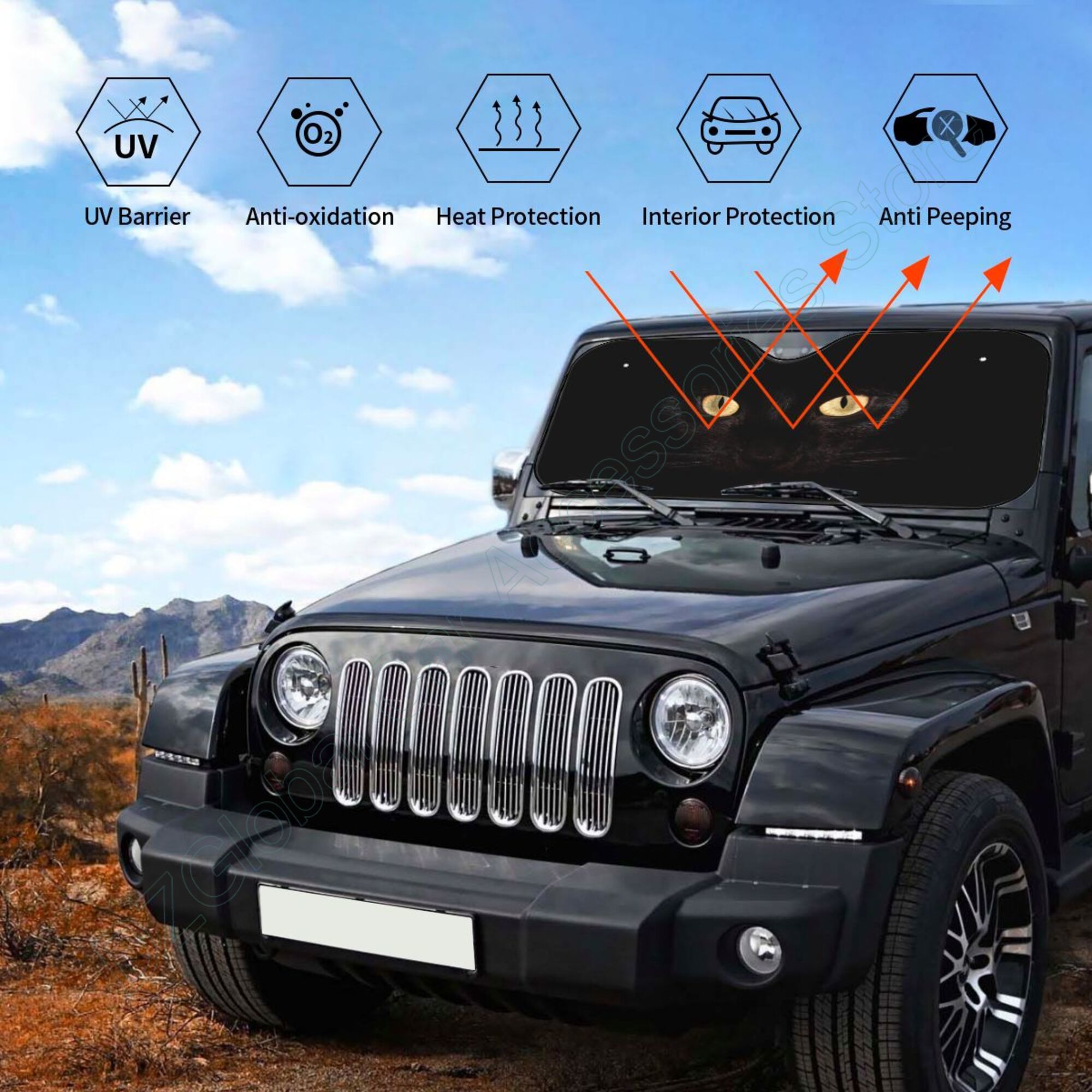 Black Cat Eyes Windshield Sunshade for Car Suv Truck Foldable Uv Ray Reflector Front Window Sun Shade Visor Shield Cover
