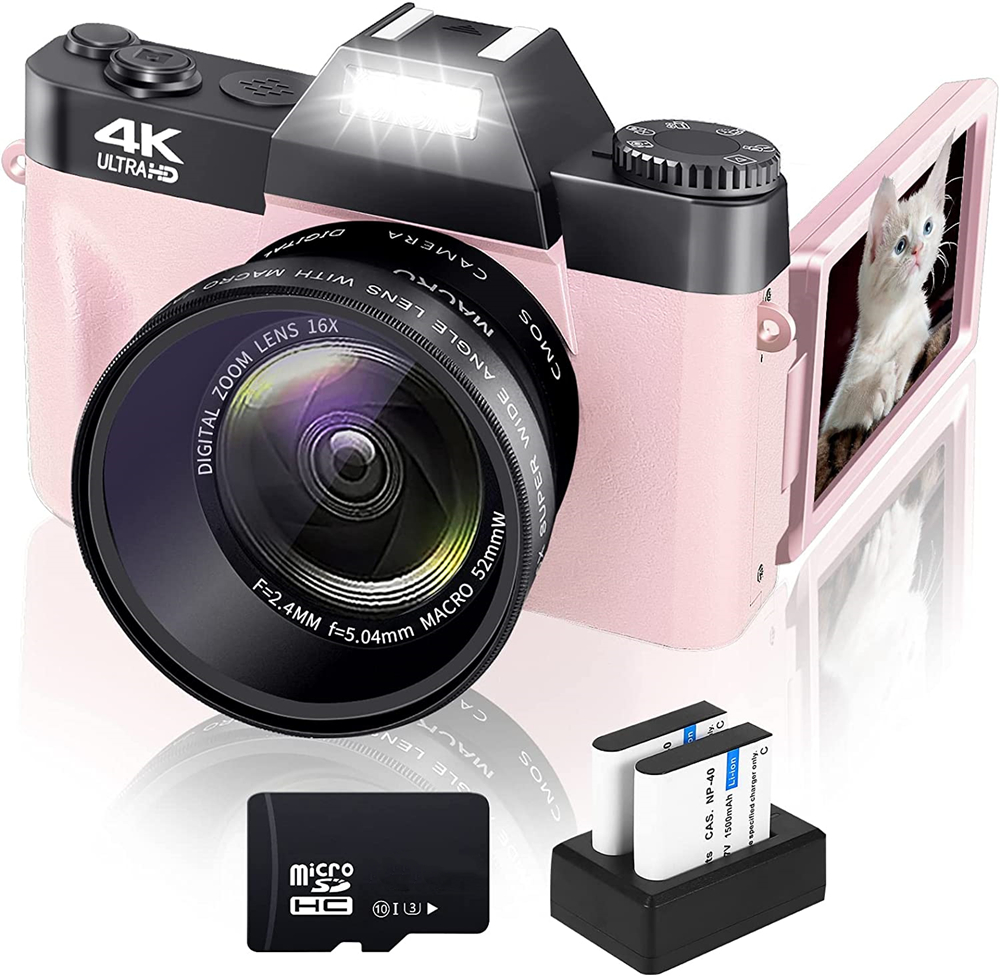3" Flip Screen 48MP Selfie Camera 4K Macro Wide Angle Lens Vlogging Camcorder Komery Digital Youtube Camera Wifi Video Recorder