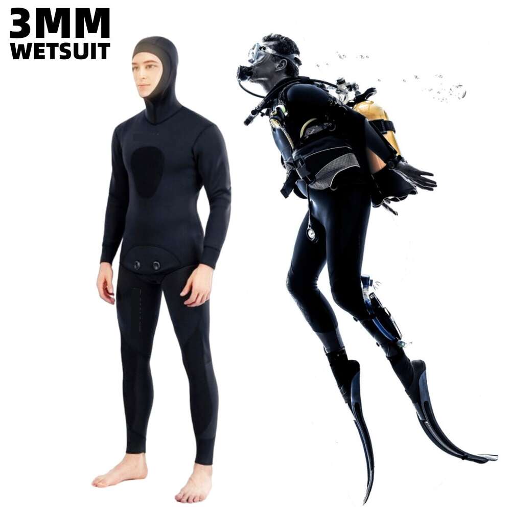 Wetsuit 3mm Camouflage Long Sleeve Fission Hooded 2 Pieces Of Neoprene Submersible For Men Keep Warm Scuba Diving Suit Swimwear H521-210