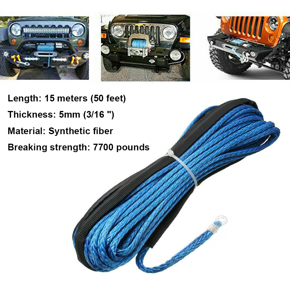 15M 7700LBs Synthetic Winch Rope Line Recovery Cable For Jeep Off Road 4WD ATV UTV Truck Boat SUV Synthetic Winch Towing Rope