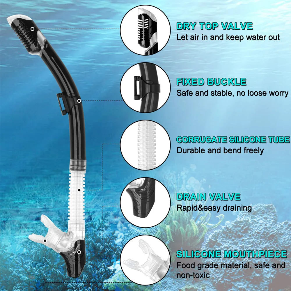 Dry Snorkel Tube Easy Breath Scuba Diving Splash Guard Top Swimming Underwater Equipment For Adults Kids Men Women Youth 240506
