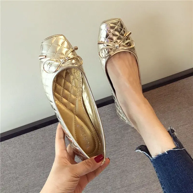 SLTNX Autumn High-end New Bow balck Matte Ballet Flat Shoes Women's Shoes Square Toe Comfortable Flat Shoes for Pregnant Women