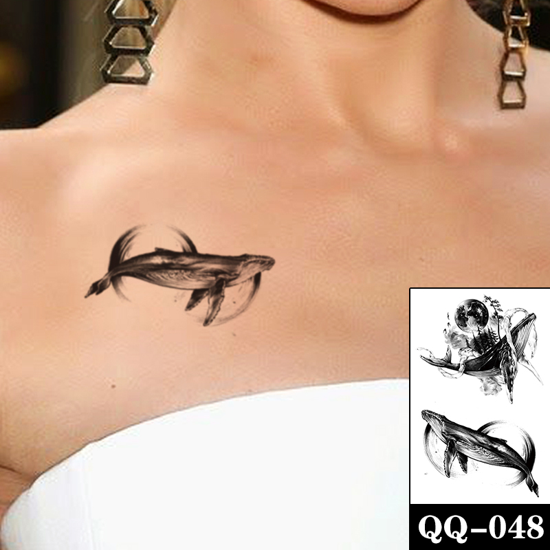 Whale Wave Waterproof Temporary Tattoo Sticker Black Earth Forest Fake Tattoos Flash Tatoos Chest Neck Body Art for Women Men
