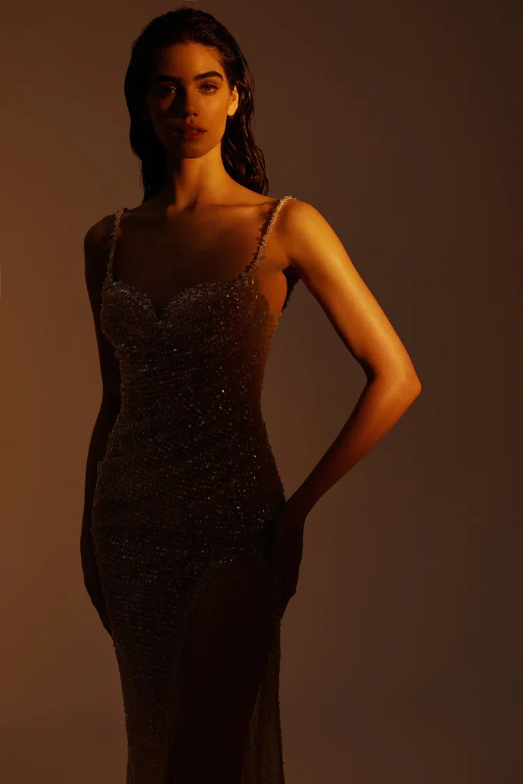 Xijun Glitter Sequined Evening Dresses Sexy Mermaid Slit Prom Dresses Spaghetti Strap Formal Prom Gowns Sweetheart Party Gowns