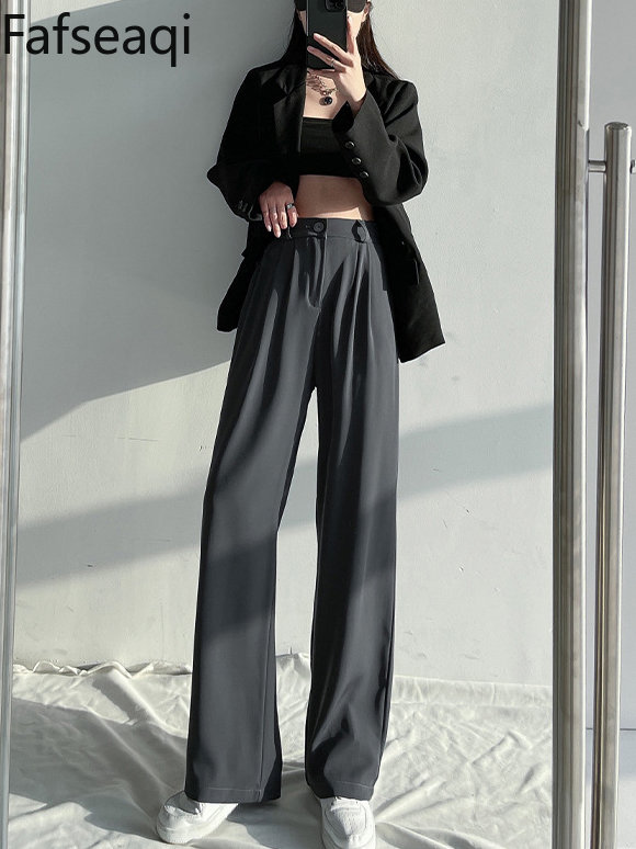 new Summer Ice Silk Wide Trousers for Women 2024 Loose White Thin Straight Pants Elegant Office Women 2025 Baggy Stacked Pants Sweatpants