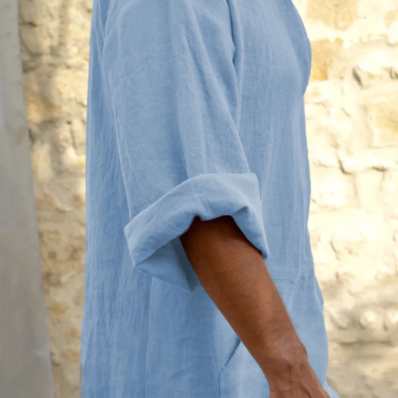 Plus Size S-5XL Men's Muslim Robe V-neck Casual Soild Cotton/Linen Pockets Loose Long Sleeve Vintage Arab Ethnic Islamic Dress