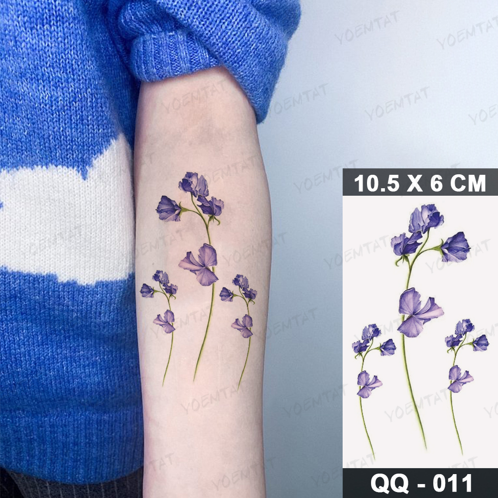Transfer Waterproof Temporary Tattoo Sticker Lavender Flower Purple Plant Flash Tatto Women Men Wrist Arm Body Art Fake Tato Kid
