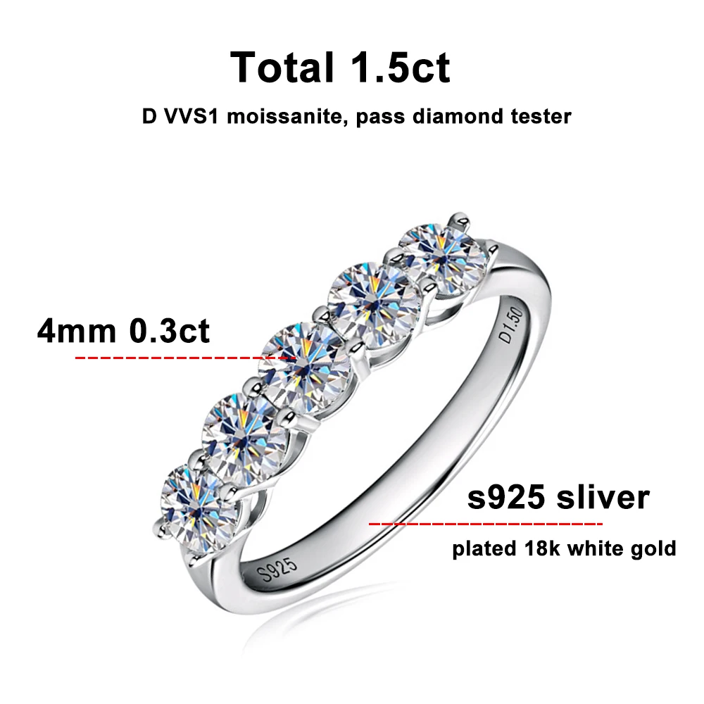 KNOBSPIN D Color 4mm Moissanite Diamond Rings for Women Classic Match Wedding Eternity Band with GRA s925 Sterling Silver Ring