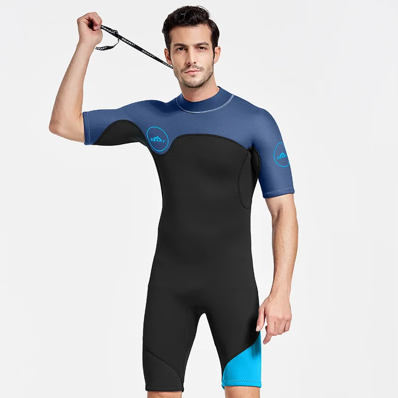 2MM Neoprene Shorty Mens Wetsuit UV-proof Front Zip Lycra Long Sleeves Diving Suit for Surf Snorkeling
