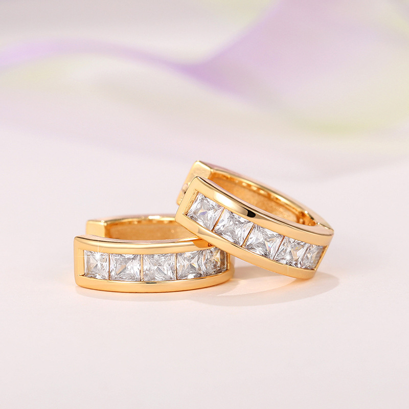 Square Cubic Zircon Hoop Huggie Earrings Designer Jewelry Buckle Chain Silver Gold Charm Circle Leaf Heart Drop Stud Earrings for Women Man Gift Fine 