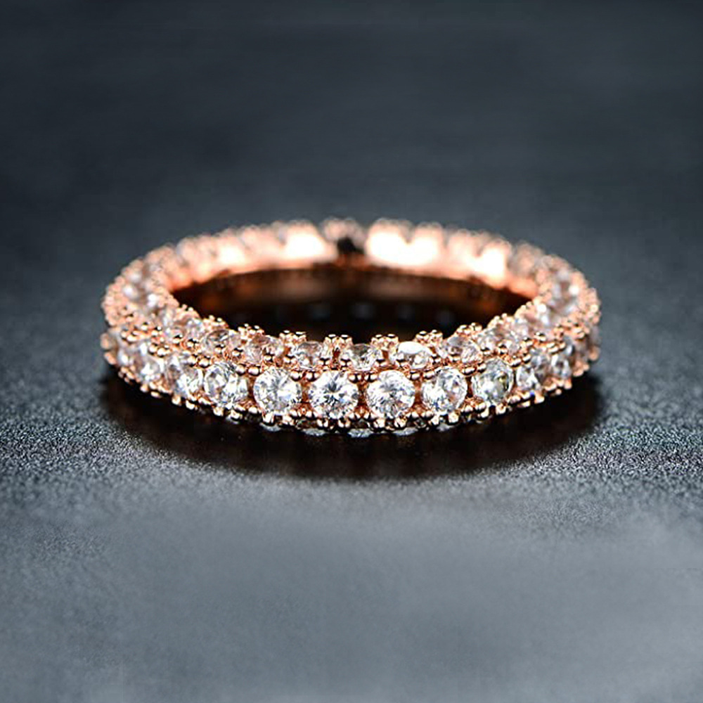 Three Side Iced Out Cubic Zircon Diamond Ring Band Designer Jewelry Crystal Charm Gold Silver Filled Finger Tail Engageement Wed Rings Gift for Woman 