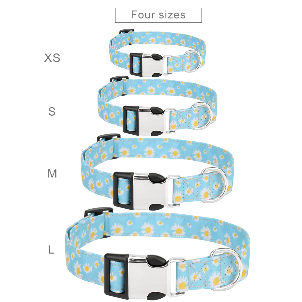 Girl Dog Collar and Leash Sets,cute Dog Collar with Metal Buckle ,flower Pattern for Small Medium Large Dogs Cat Outdoor Walking