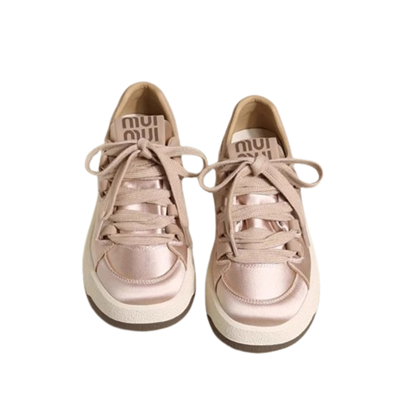 GAI 2024 Spring New Sports Leisure Little White Silk and Satin Versatile Popular Thick Sole Anti slip Board Shoes for Women Mint