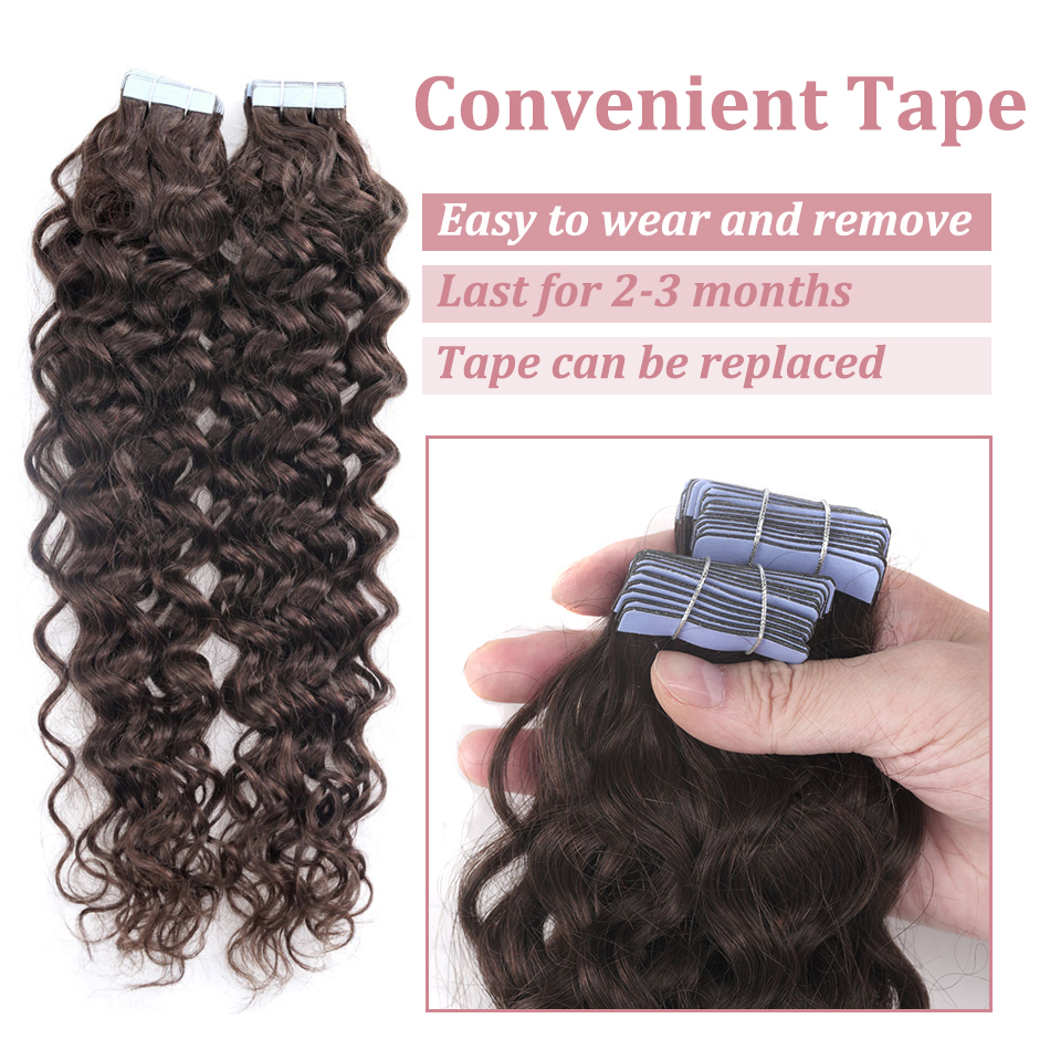 2.5g/pcs Water Wave Tape in Hair Extensions Human Hair for Women 100% Real Remy Hair Skin Weft Adhesive Invisible Tape Ins