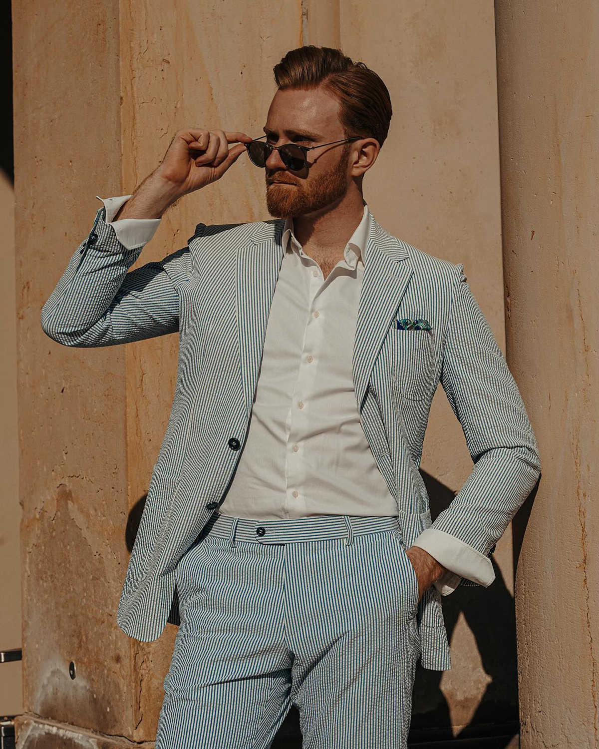 Pinstripe Linen Mens Wedding Tuxedos Notched Lapel Ceremony Groom Wear Party Birthday Pants Suits 2 Pieces