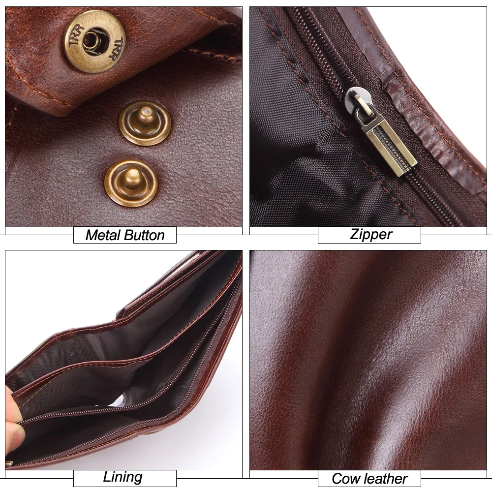 Men's Wallet RFID Vintage Genuine Leather Multifunctional 3 Fold Multi-card coin Wallet Business Card Holder Money Bag Purse