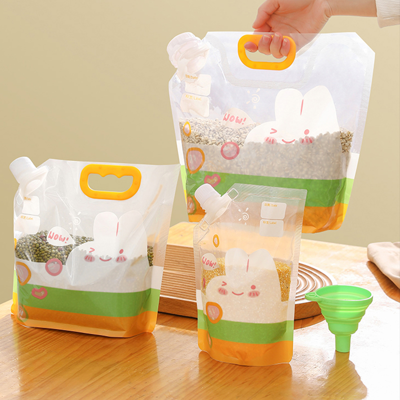 Storage 3pcs Grain Bag Cereal Sealing Bags Reusable Packing Bag with Handle Plastic Food Kitchen Organizer and Storage Container smile