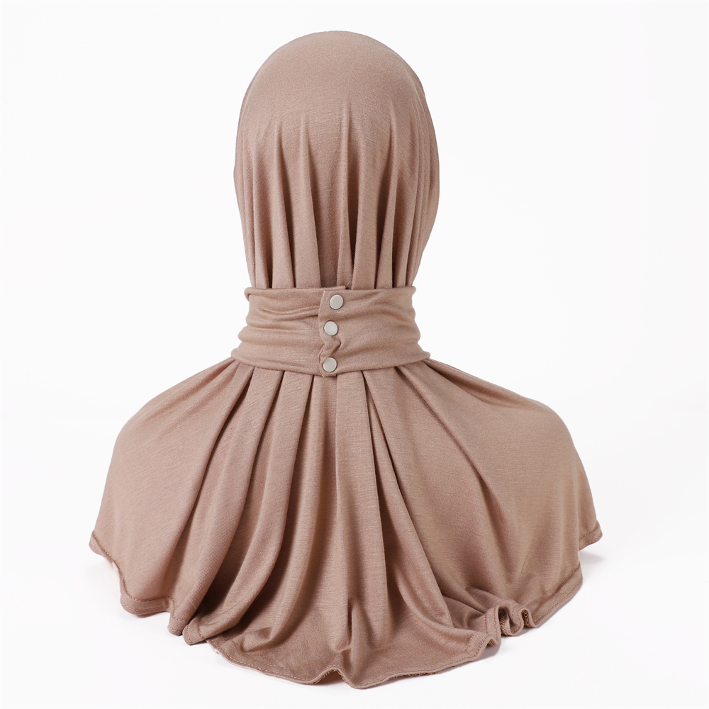Turkish Ready to Wear Hijab with Snap Fastener Muslim Headscarf Bonnet Plain Neck Head Shawls Women's Turban Hat Islam Under Cap