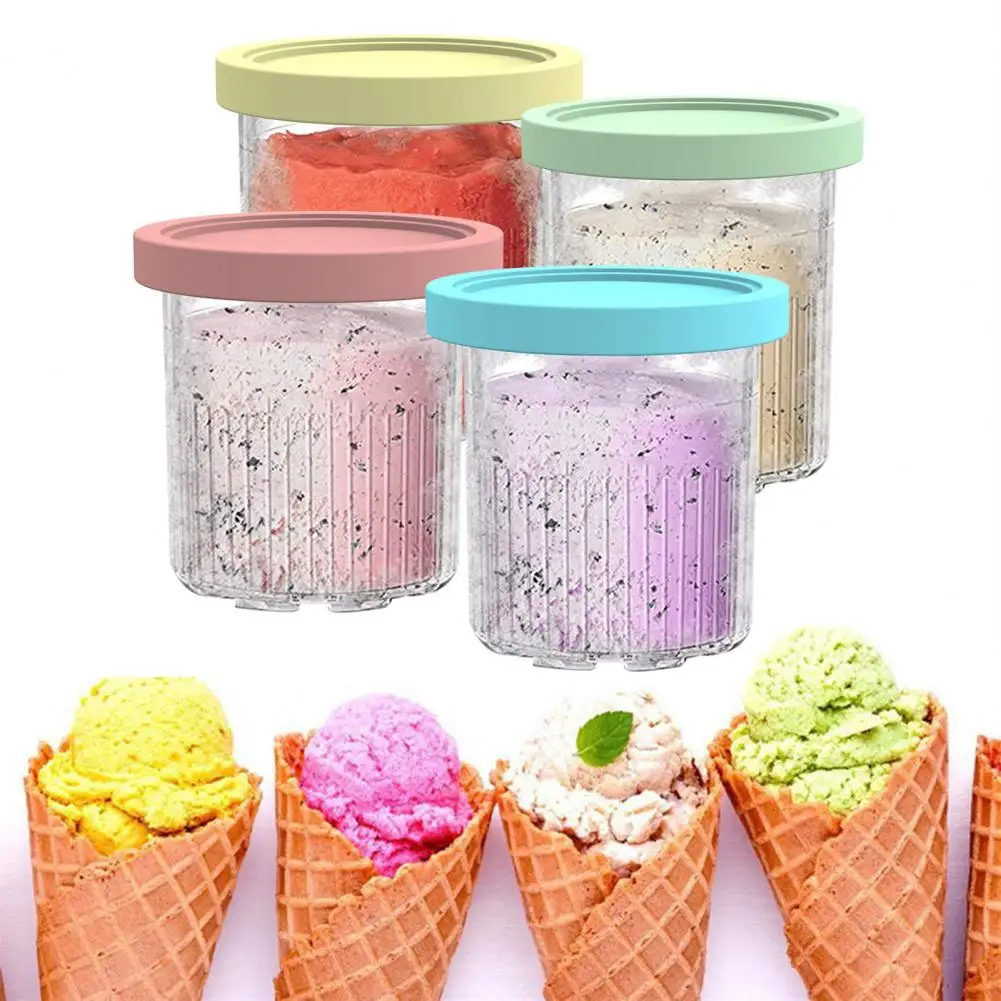 Ice Cream Containers 4 Pack, 2024 Leakproof Freezer Pints with Lids for Ninja Creami NC501 NC500 Series, BPA-Free Plastic Pint Containers, Multicolor