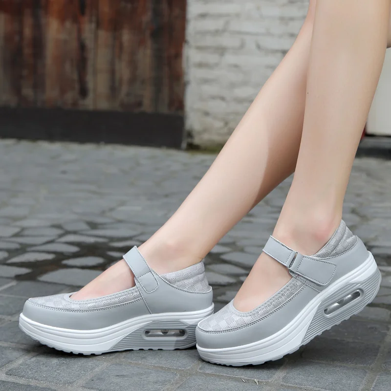 Nurse Shoes 2024 Spring Autumn Air Cushioned Women's Shoes Rocking White Platform Hook&Loop Breathable Platform Shoes