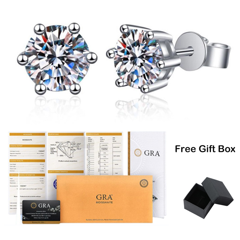 EWYA 100% Real 0.5 1 2ct Colored Moissanite Stud Earrings for Women 925 Sterling Silver Ear Studs Fine Jewelry Gifts Wholesale