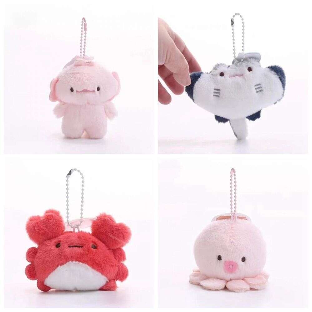 3PCS Ray Marine Organisms Key Chain Kawaii Crab Funny Fish Pendant Cartoon Soft Plush Doll Keychain Bag Hanging