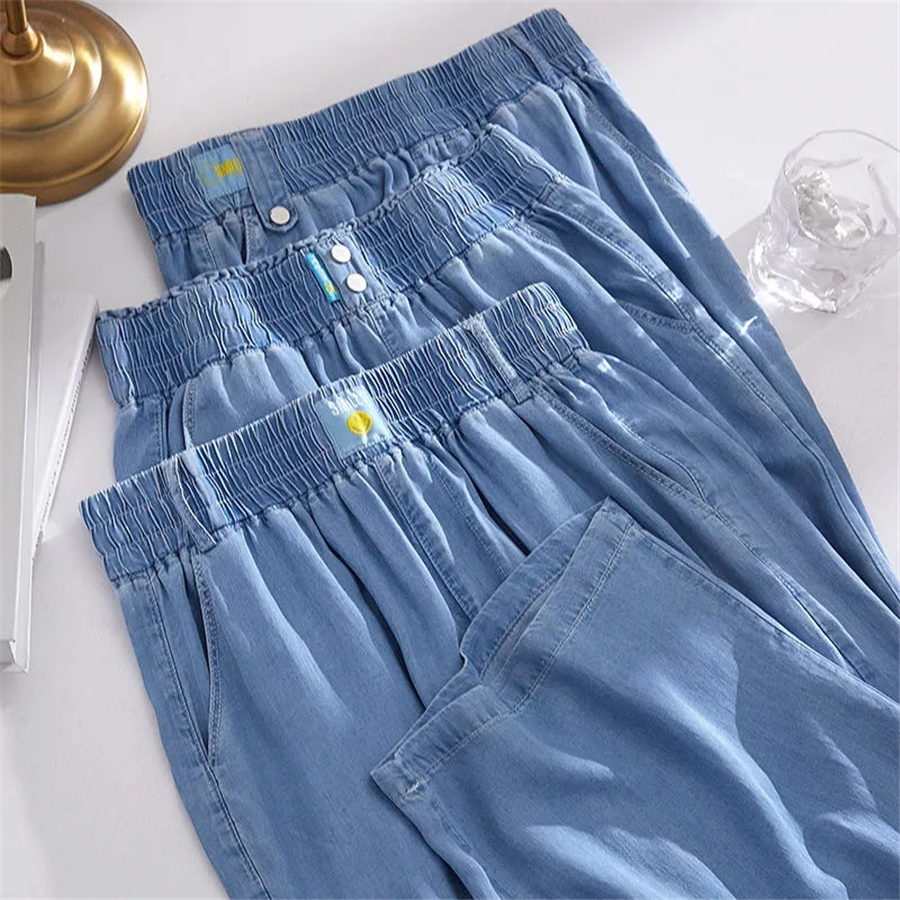 Oversize 2025 4xl Ice Silk Baggy Jeans Summer Thin Streetwear High Waist Denim Pants new Women Korean Casual Vintage Wide Leg Vaqueros