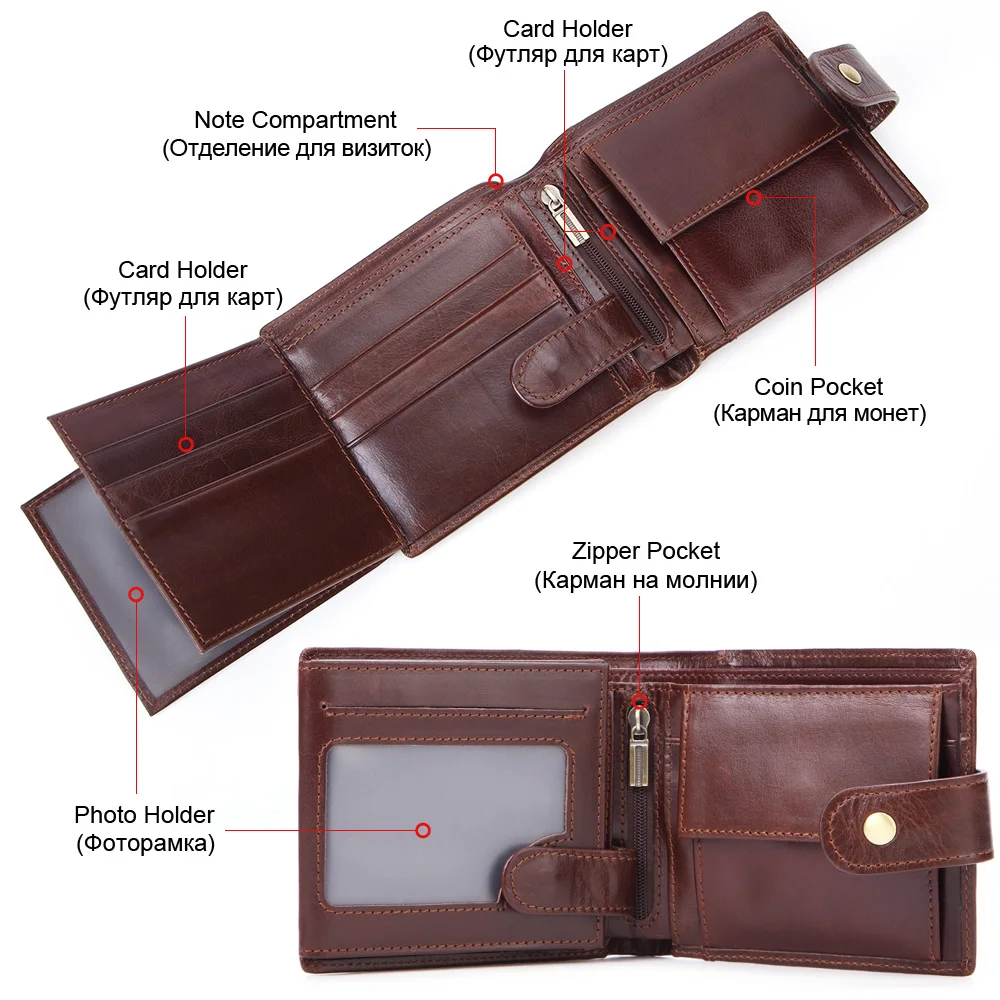 Men's Wallet RFID Vintage Genuine Leather Multifunctional 3 Fold Multi-card coin Wallet Business Card Holder Money Bag Purse