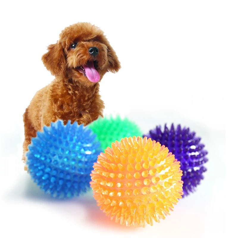 Dog Interactive Toys Pet Cat Puppy Sounding Toy Polka Squeaky Tooth Cleaning Ball TPR Training Teeth Chewing Thorn Balls Accessories H250210Q1SC