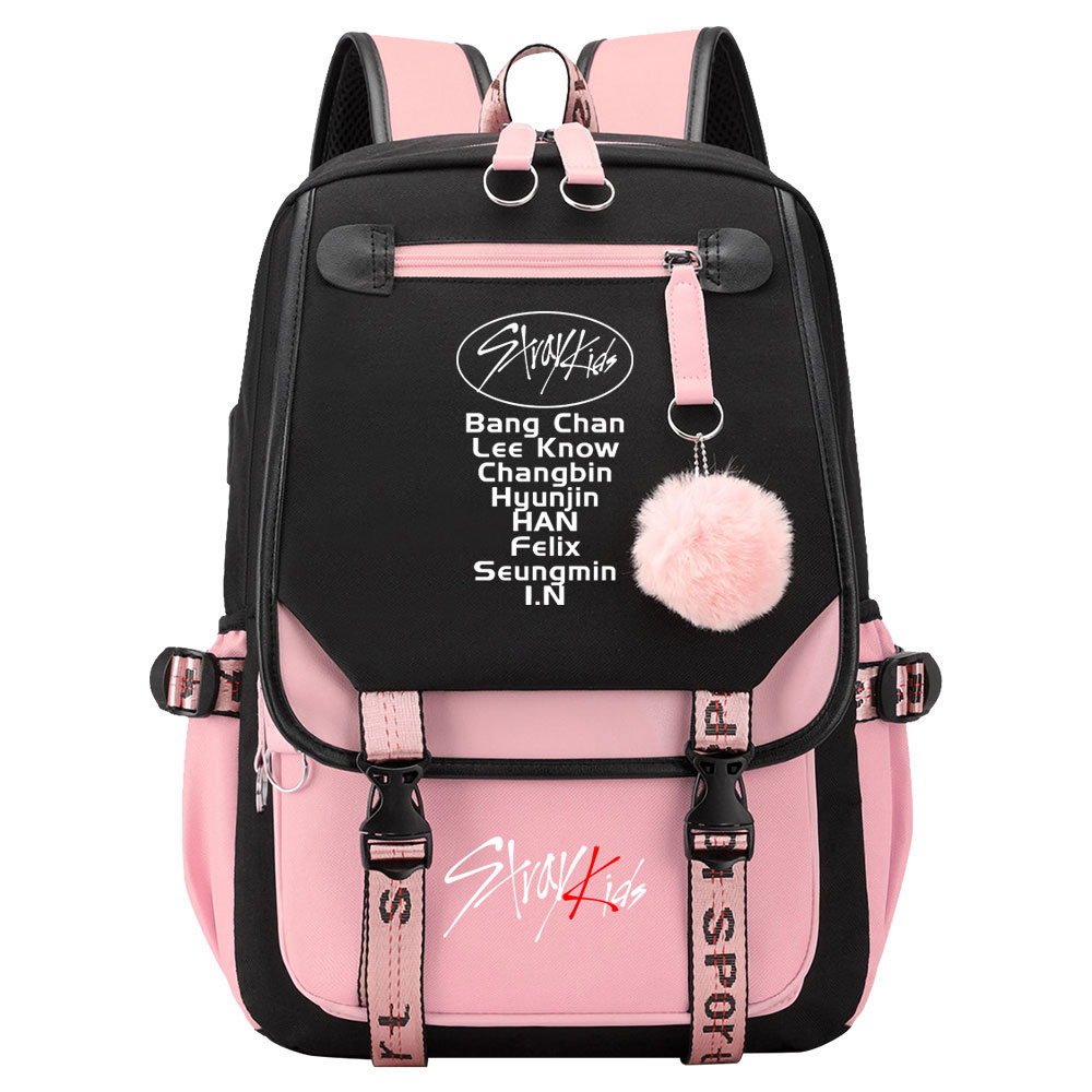New Stray Kids Girls Boys USB Backpacks Anime School Book Bags Teenager Canvas Laptop Backpack For Women