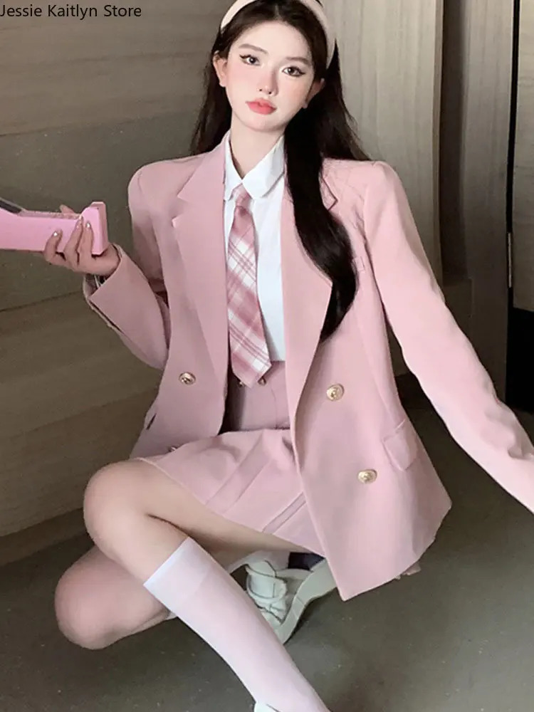 Japanese Student JK School Uniform Korean Fashion Sweet Blazers School Girls Uniform Sexy Kawaii Mini Pleated Skirt Uniform Y2k 240513