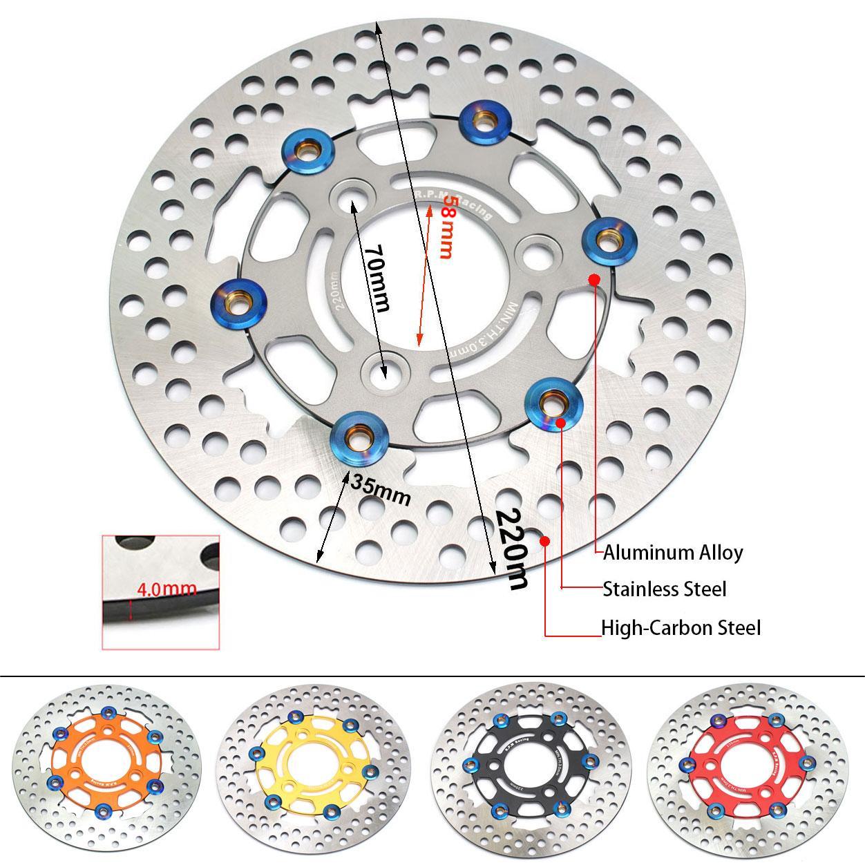 RPM Disc Brake Motorcycle 220mm Floating Disk Rotor Brake Caliper Universal 3 Hole Front Rear Wheel For Yamaha Scooters Niu