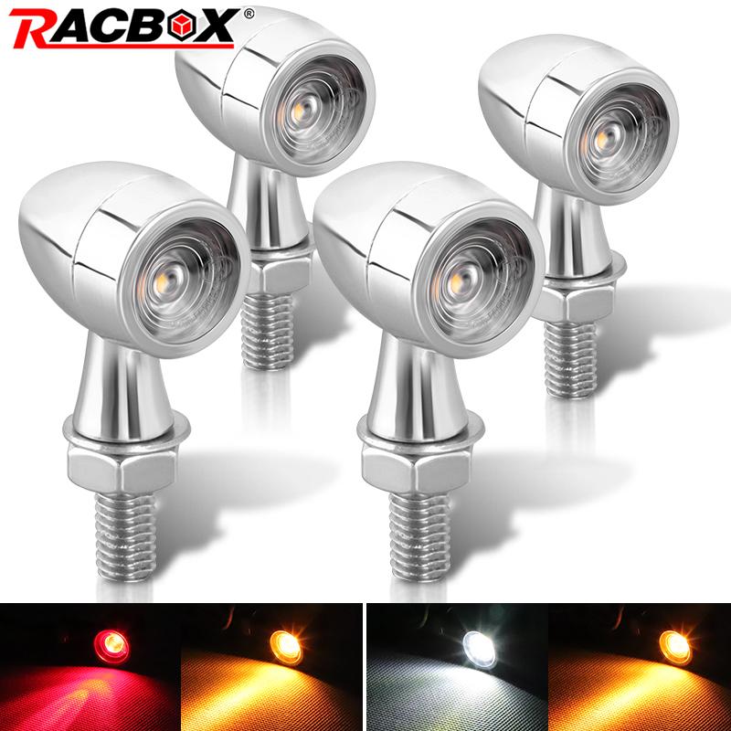 8mm Mini Led Amber Turn Signal Motorcycle White DRL Red Brake Lights E mark Chrome Motorbike Bullet Flashing Lamps 12V For Honda