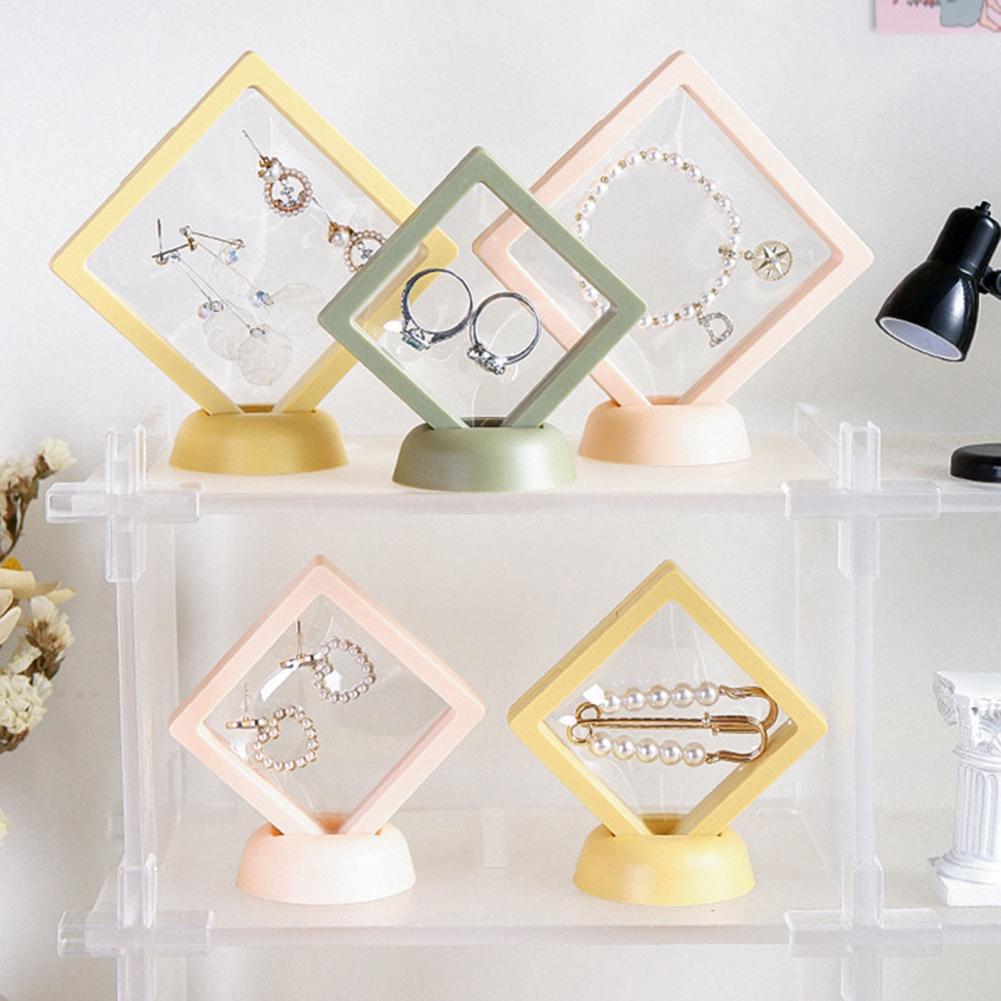 Mini 10Pcs Excellent 3D Floating Picture Frame Jewelry Box Display Stand Plastic Earrings Case Good Sealing for Home