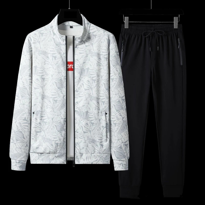 7XL Large Spring Two Piece Youth Sports Set Mens Casual Loose Sweatwear Cardigan Long sleeved Coat Set 240513