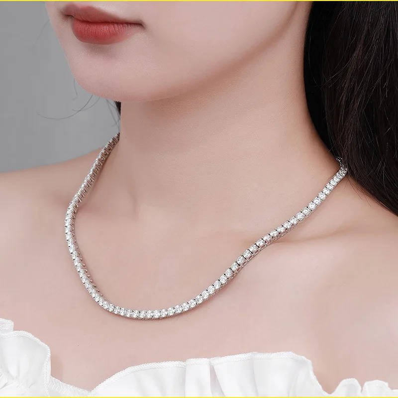 EWYA Real 25345mm Full Tennis Necklace for Women 925 Sterling Silver Diamond Neck Chains Necklaces Fine Jewelry 240515