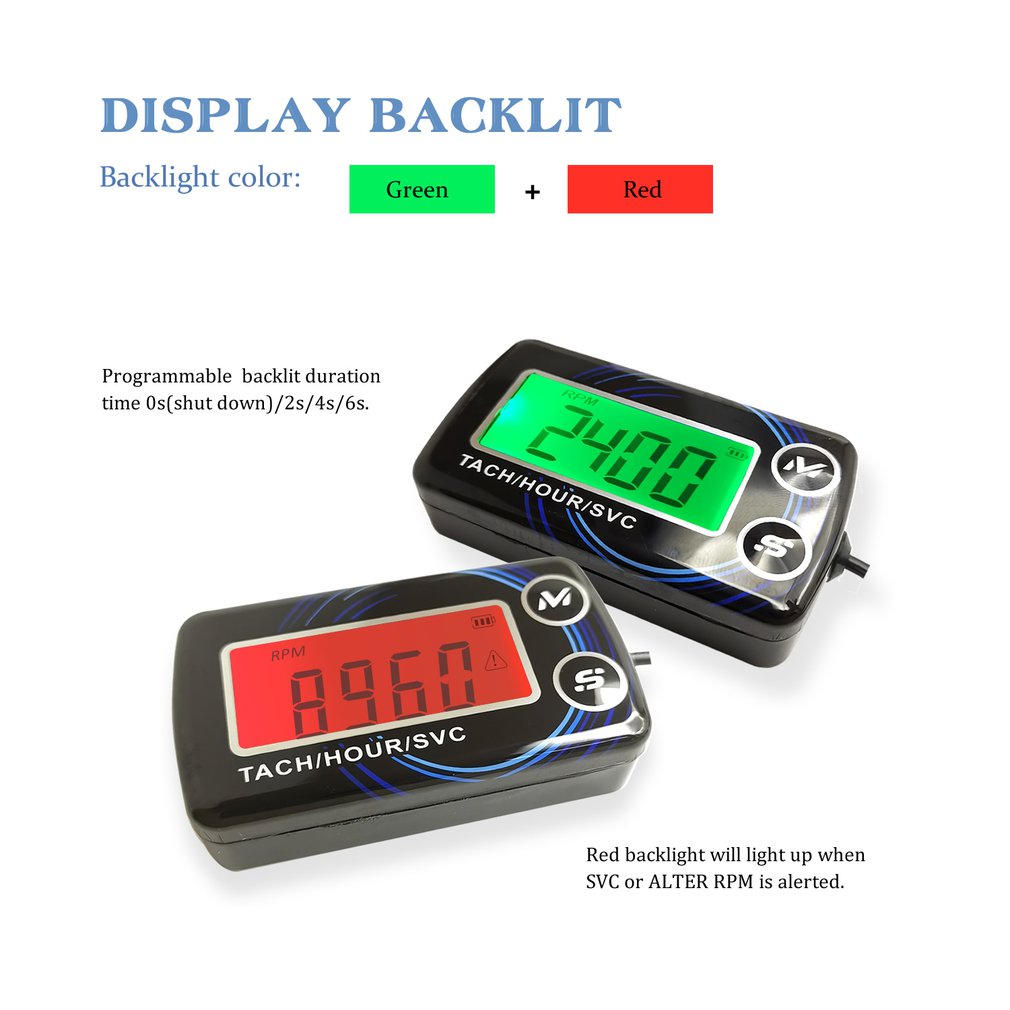 Motorcycle Tach Inductive Tachometer Gauge Engine Hour Meter Alert RPM Backlit Resettable Tacho Hour Meters for Motorcycle
