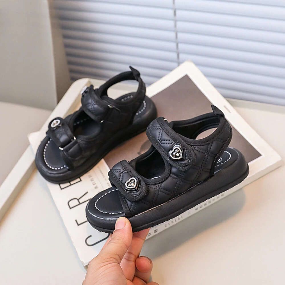 2024 Girls Summer New Kids Causal School Open-toe Fashion Solid Color Love Buckle Children Soft Bottom Sandals