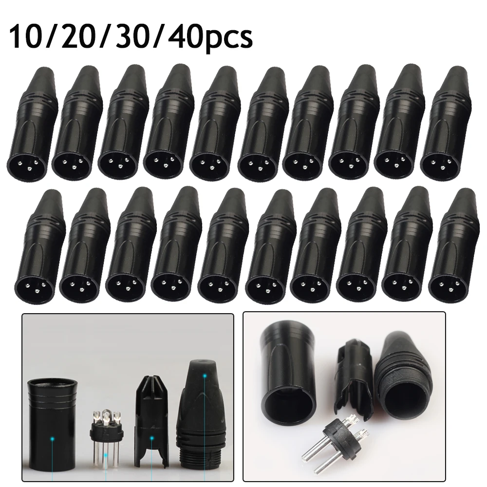 10-40pcs XLR 3 Pin Microphone Audio Cables Plug Connectors Male Head MIC Plug Cable Connectors XLR Audio Wire Connector
