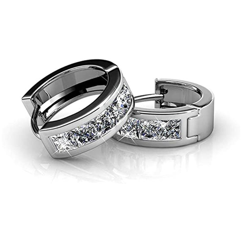 Square Cubic Zircon Hoop Huggie Earrings Designer Jewelry Buckle Chain Silver Gold Charm Circle Leaf Heart Drop Stud Earrings for Women Man Gift Fine 