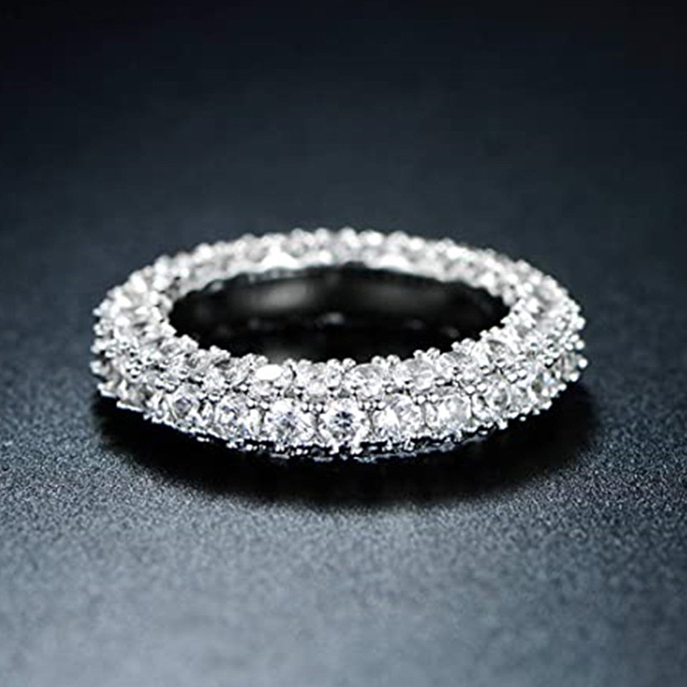 Three Side Iced Out Cubic Zircon Diamond Ring Band Designer Jewelry Crystal Charm Gold Silver Filled Finger Tail Engageement Wed Rings Gift for Woman 