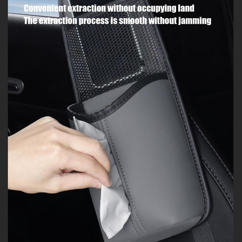 Car Seat Side Storage Bag With Tissue Holder Leather Auto Seat Back Bag Auto Front Seat Organizer Car Hanging Drink Holder