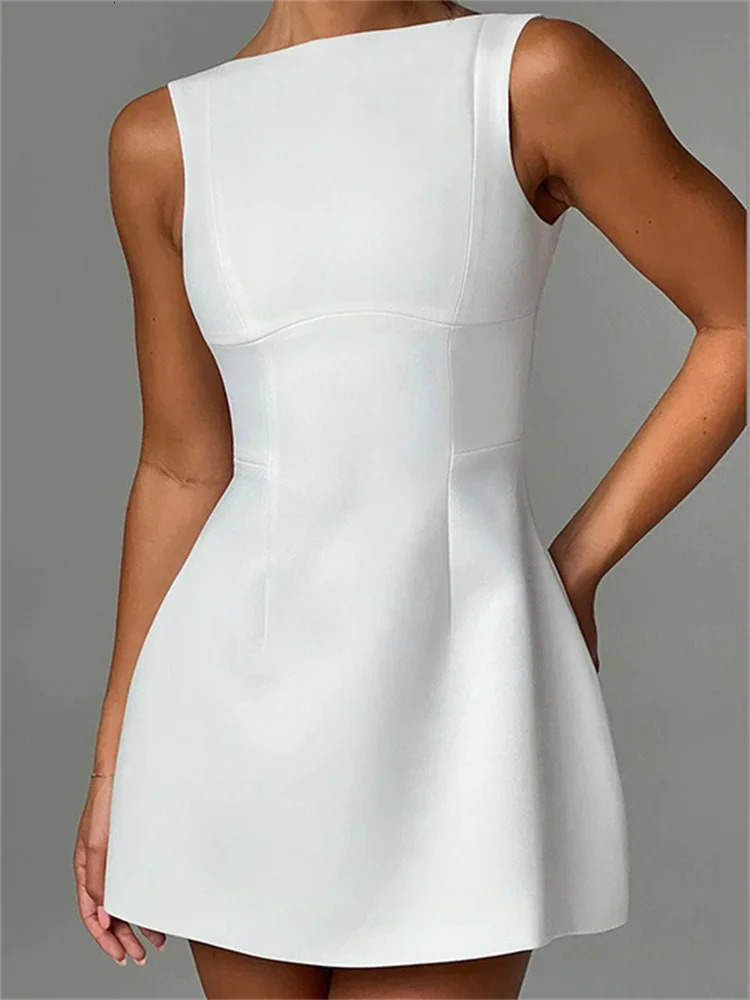 Tossy White Backless ultra-thin mini dress womens patch work sexy fashion summer 2024 elegant party dress womens solid mini dress 240517