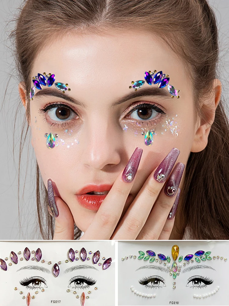 3D Face Gems Jewels Sticker 2025 Rhinestone Glitter Temporary Tattoos Eyebrow Sticker Makeup Shiny new Rhinestones Dia Face Festival
