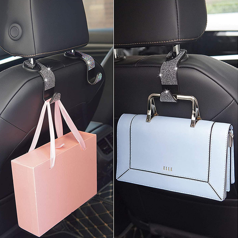 Rhinestone Decor Car Seat Back Hook Hanger Universal Bling Diamond Vehicle Auto Headrest Storage Holder Car Accessories