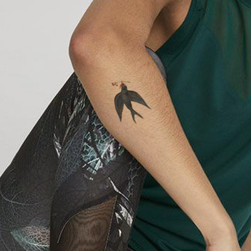 Waterproof Temporary Tattoo Sticker Black Swallow Bird Red Flower Fake Tattoos Flash Tatoos Neck Arm Foot Body Art for Women Men
