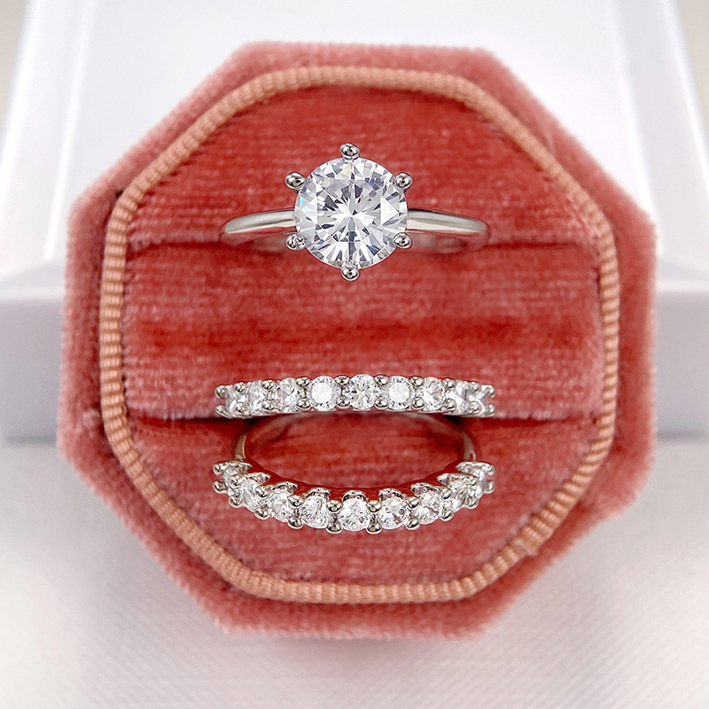 Sterg Sier 3Pcs White Zircon Crown Ring Band Set, Engagement Wedding Jewelry Gift 4