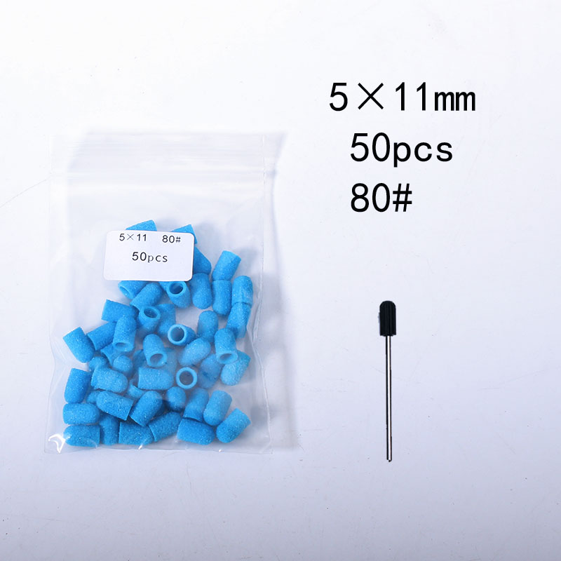 50pcs Blue Nail Sanding Caps Nail Drill Bit 5 Size Polishing Nail Art Rotating Remove Burrs Flies Manicure Equipment Accessories